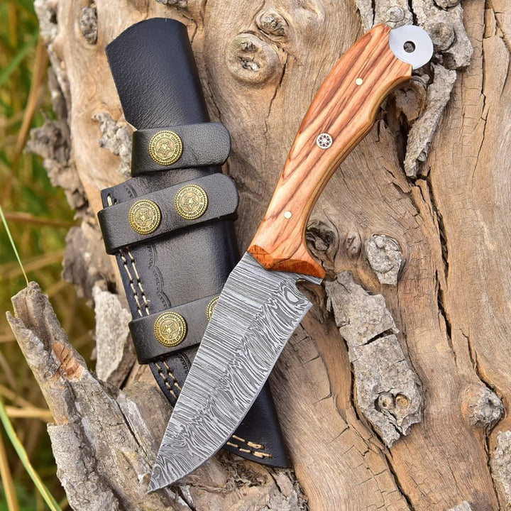 Damascus Steel Hunting Knife 8.5" | Olive Wood Handle