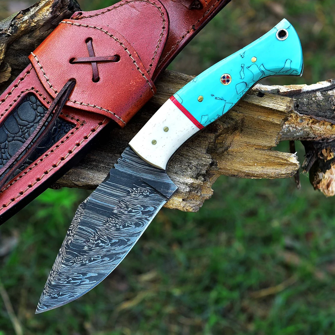 Luxury Damascus Knife 8.75" | Camel Bone & Resin Handle