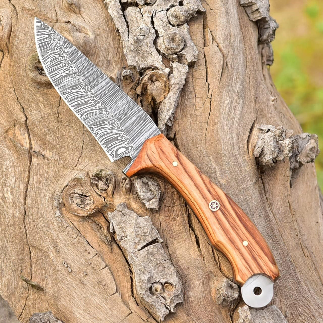 Damascus Steel Hunting Knife 8.5" | Olive Wood Handle