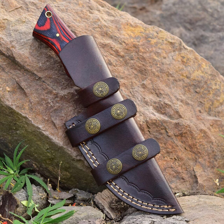 Luxury Damascus Steel Hunting Knife 8.5" - Handcrafted Fixed Blade Knife with Leather Sheath-EDC Pocket Knife-Ideal for Camping & Gifting