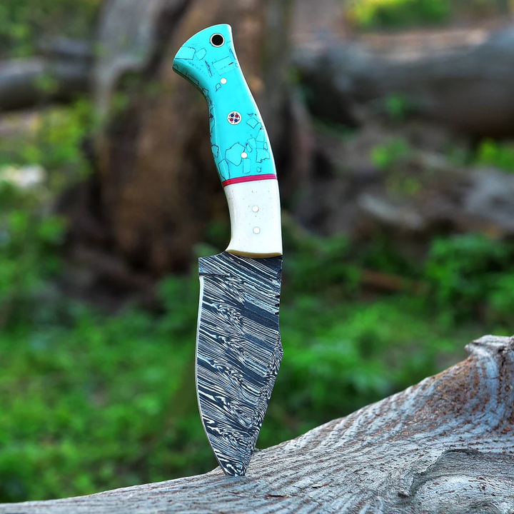 Luxury Damascus Knife 8.75" | Camel Bone & Resin Handle
