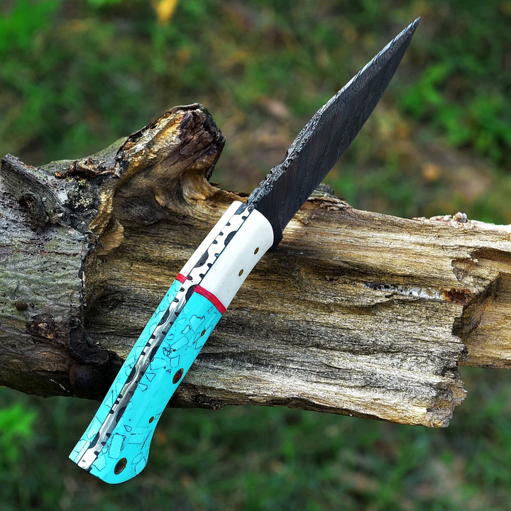 Luxury Damascus Knife 8.75" | Camel Bone & Resin Handle
