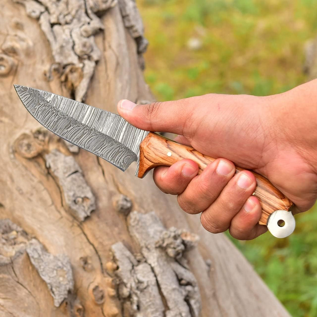 Damascus Steel Hunting Knife 8.5" | Olive Wood Handle