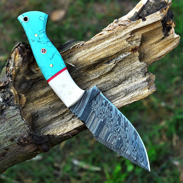 Luxury Damascus Knife 8.75" | Camel Bone & Resin Handle