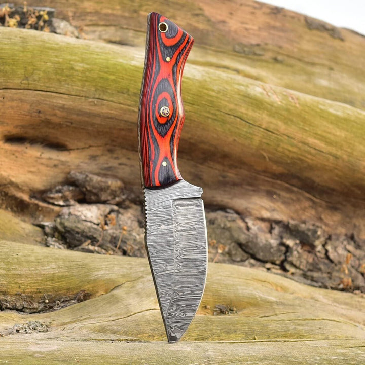 Luxury Damascus Steel Hunting Knife 8.5" - Handcrafted Fixed Blade Knife with Leather Sheath-EDC Pocket Knife-Ideal for Camping & Gifting