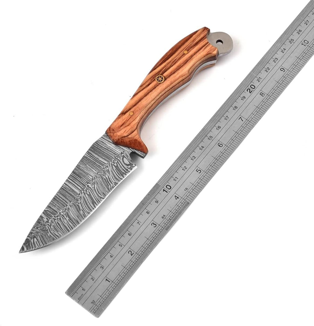 Damascus Steel Hunting Knife 8.5" | Olive Wood Handle