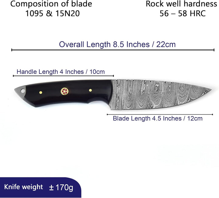 Outdoor Damascus Knife 8.5" | Buffalo Horn Handle