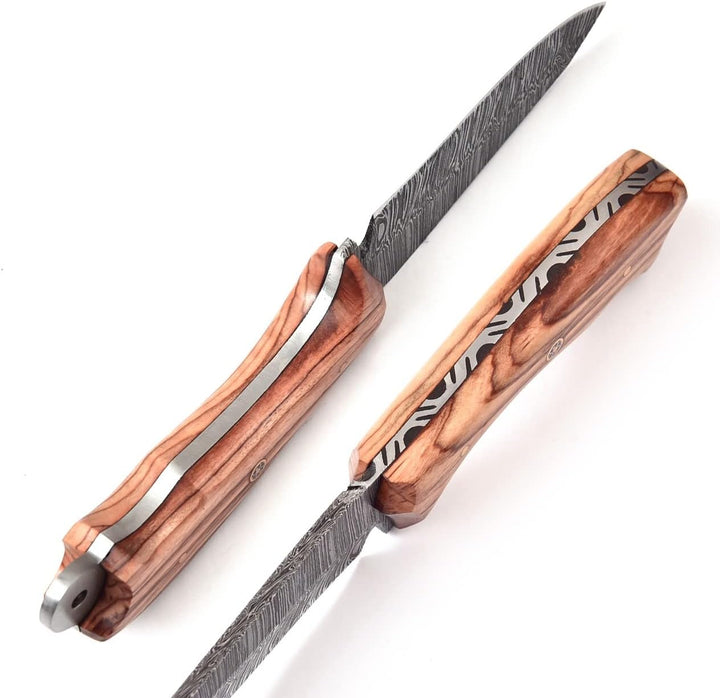 Damascus Steel Hunting Knife 8.5" | Olive Wood Handle
