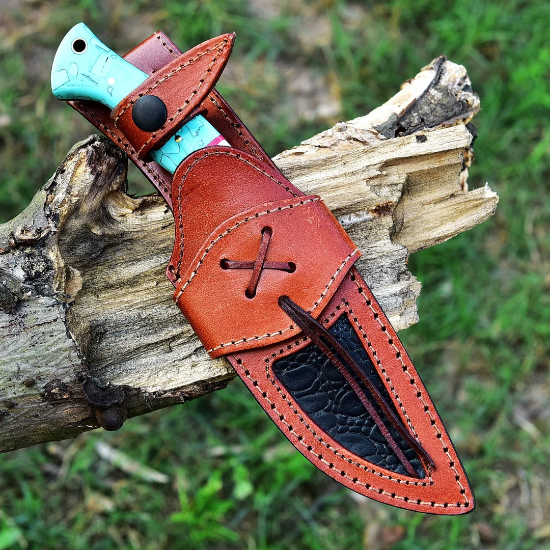 Luxury Damascus Knife 8.75" | Camel Bone & Resin Handle