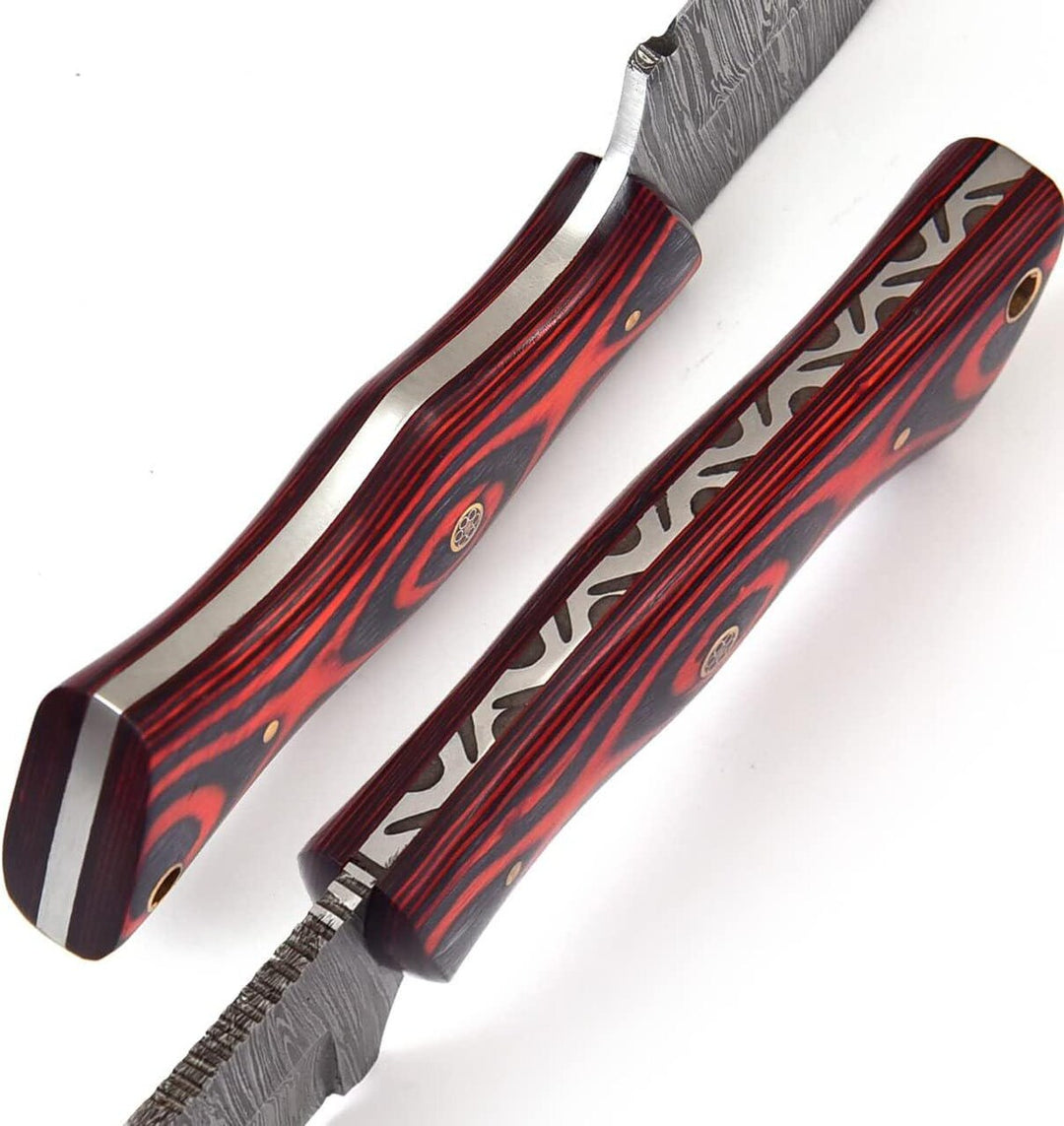 Luxury Damascus Steel Hunting Knife 8.5" - Handcrafted Fixed Blade Knife with Leather Sheath-EDC Pocket Knife-Ideal for Camping & Gifting