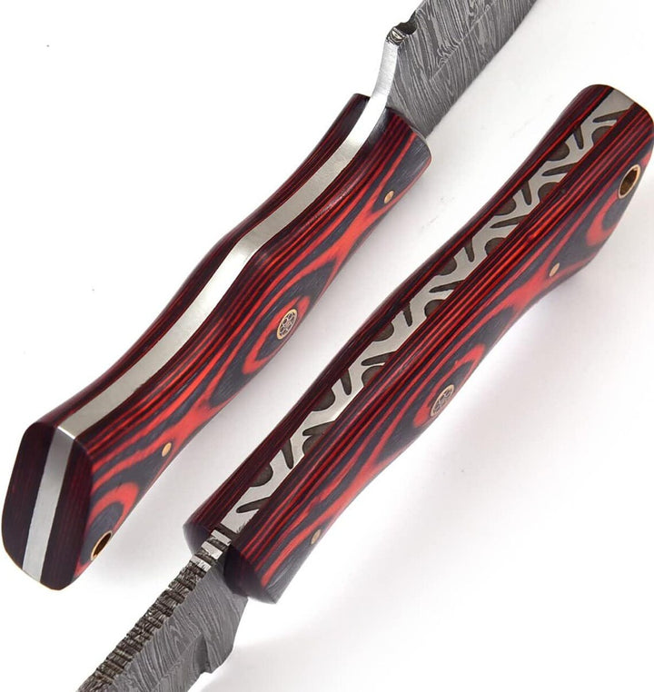 Luxury Damascus Steel Hunting Knife 8.5" - Handcrafted Fixed Blade Knife with Leather Sheath-EDC Pocket Knife-Ideal for Camping & Gifting
