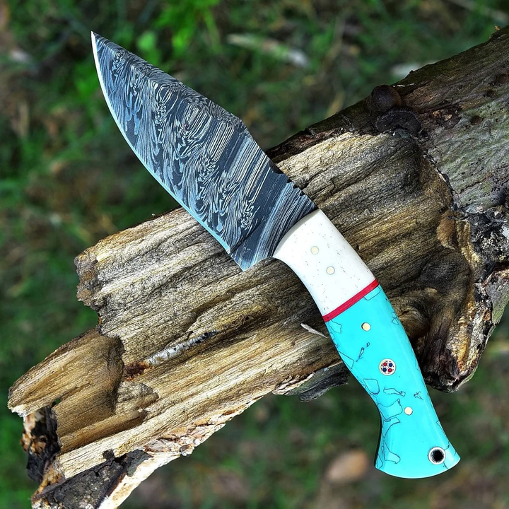 Luxury Damascus Knife 8.75" | Camel Bone & Resin Handle