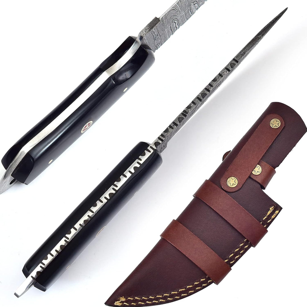 Outdoor Damascus Knife 8.5" | Buffalo Horn Handle