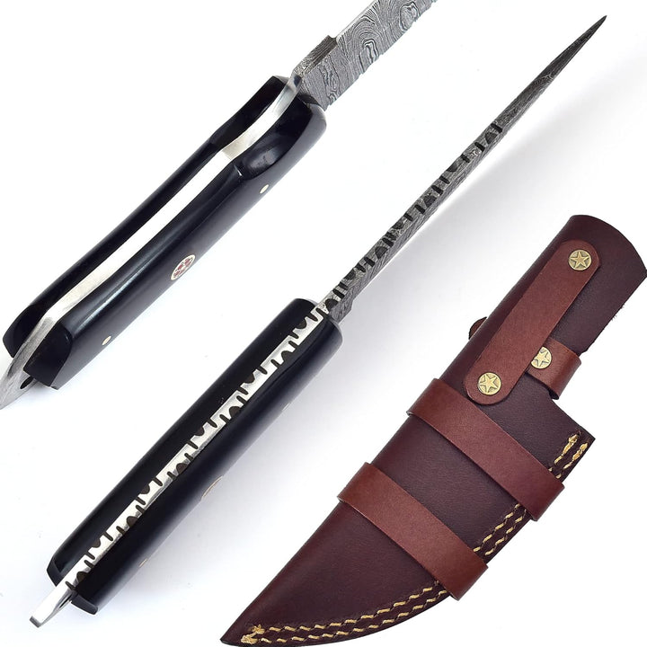 Outdoor Damascus Knife 8.5" | Buffalo Horn Handle