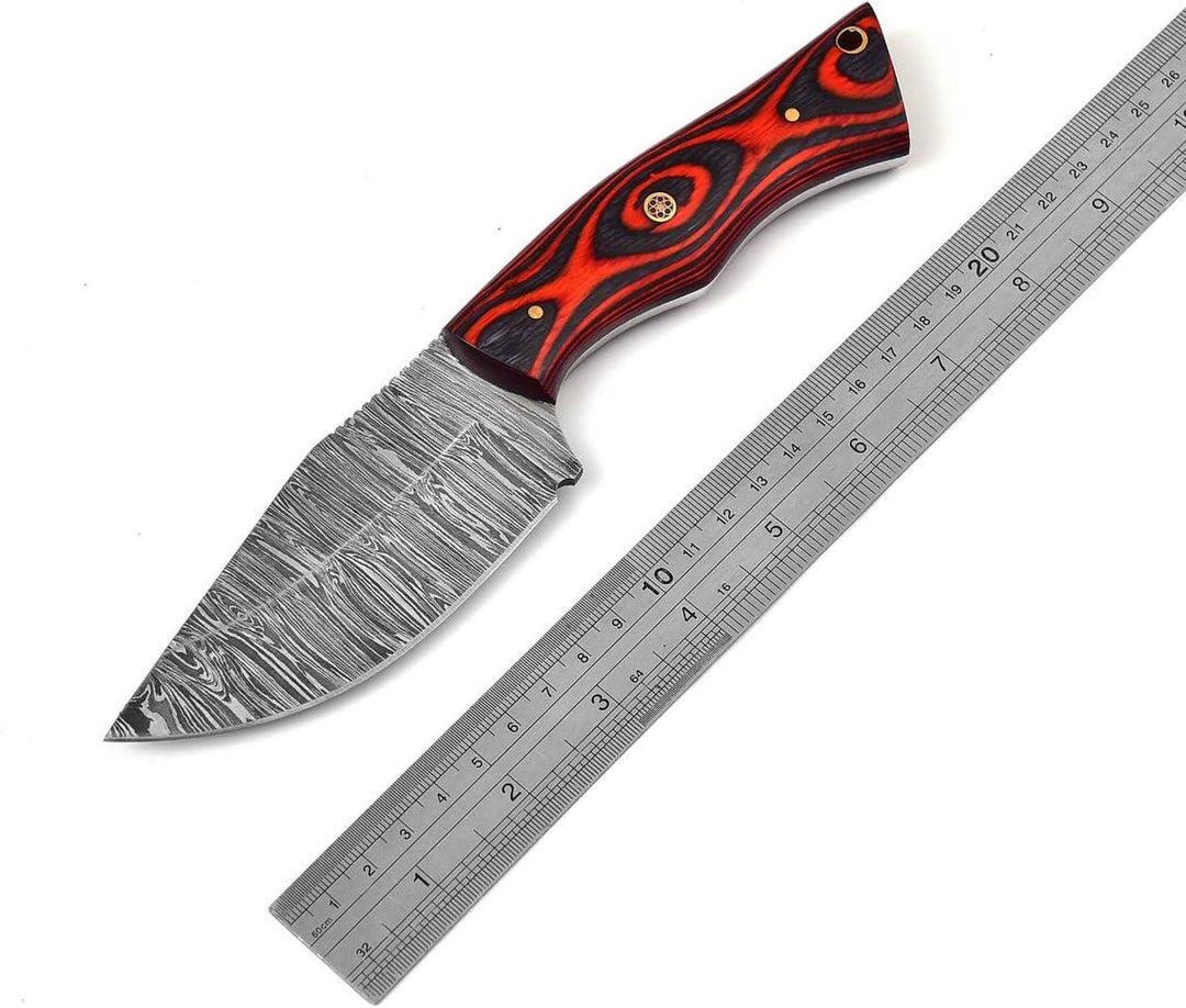 Luxury Damascus Steel Hunting Knife 8.5" - Handcrafted Fixed Blade Knife with Leather Sheath-EDC Pocket Knife-Ideal for Camping & Gifting