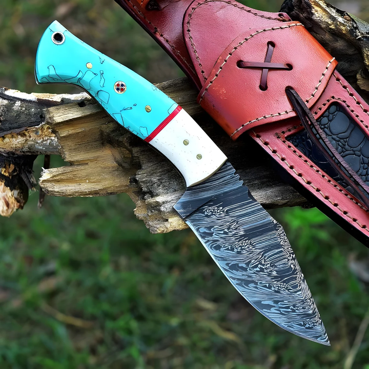 Luxury Damascus Knife 8.75" | Camel Bone & Resin Handle