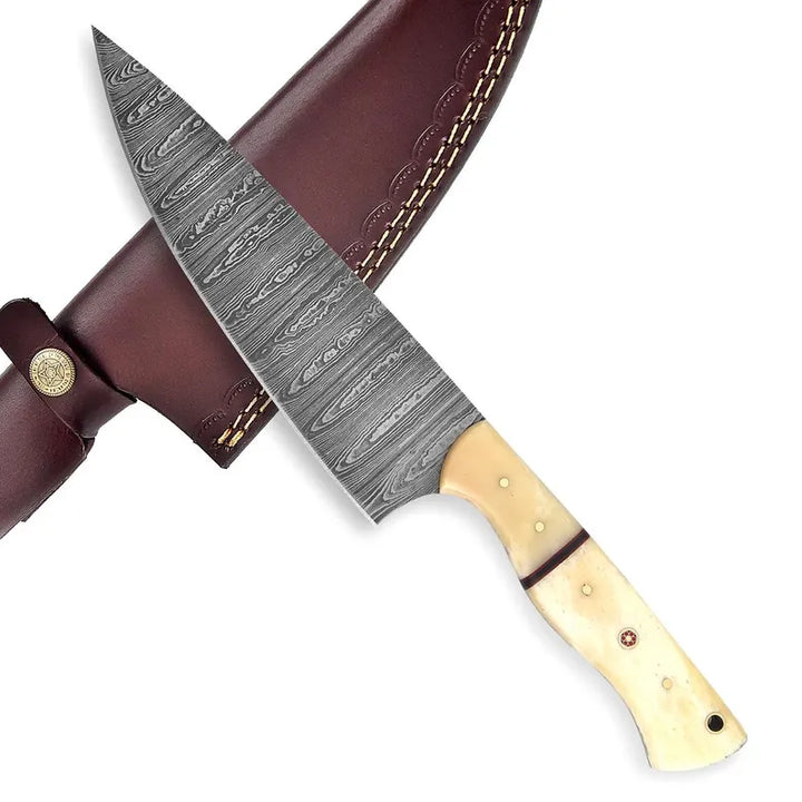 Hand Forged Damascus Chef Knife With Camel Bone Handle