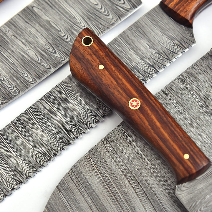 5-Piece Handmade Damascus Steel Chef Knife Set with Rosewood Handle