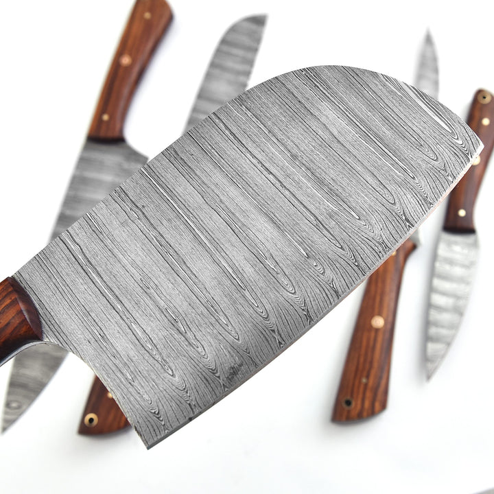 5-Piece Handmade Damascus Steel Chef Knife Set with Rosewood Handle