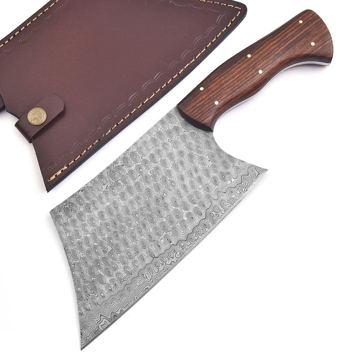 Hand-Forged Damascus Cleaver – Butcher Chef Knife with Rosewood Handle