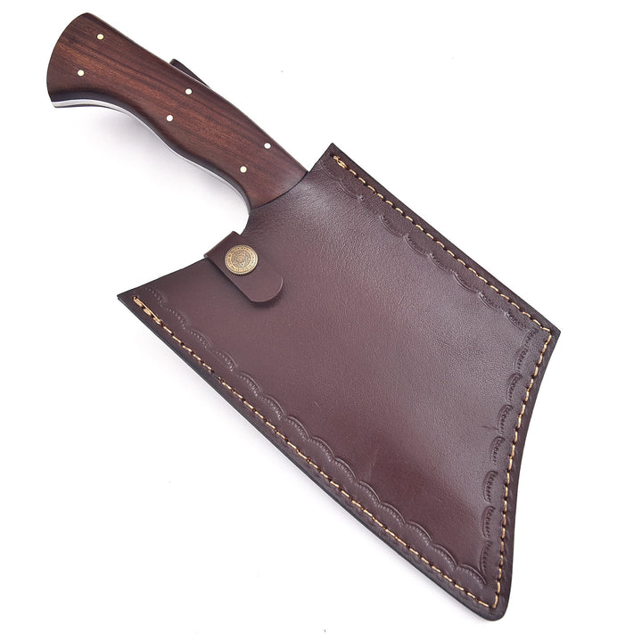 Hand-Forged Damascus Cleaver – Butcher Chef Knife with Rosewood Handle