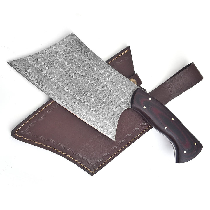 Premium Damascus Steel Cleaver – Hand-Forged Butcher Knife with Resin Handle