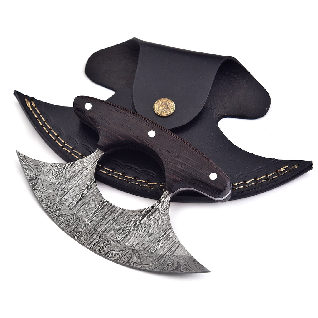 Ulu Knife Handmade Damascus Steel With Wenge Wood Handle