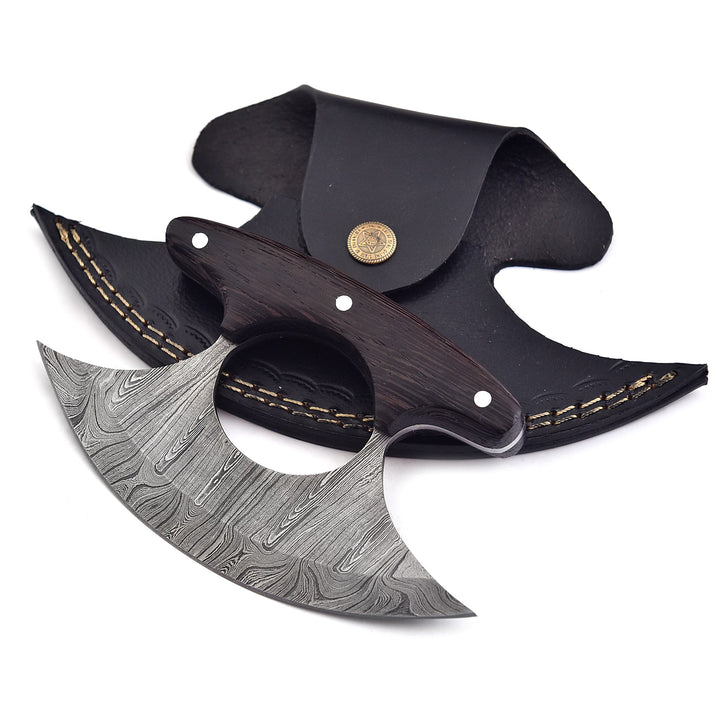 Ulu Knife Handmade Damascus Steel With Wenge Wood Handle