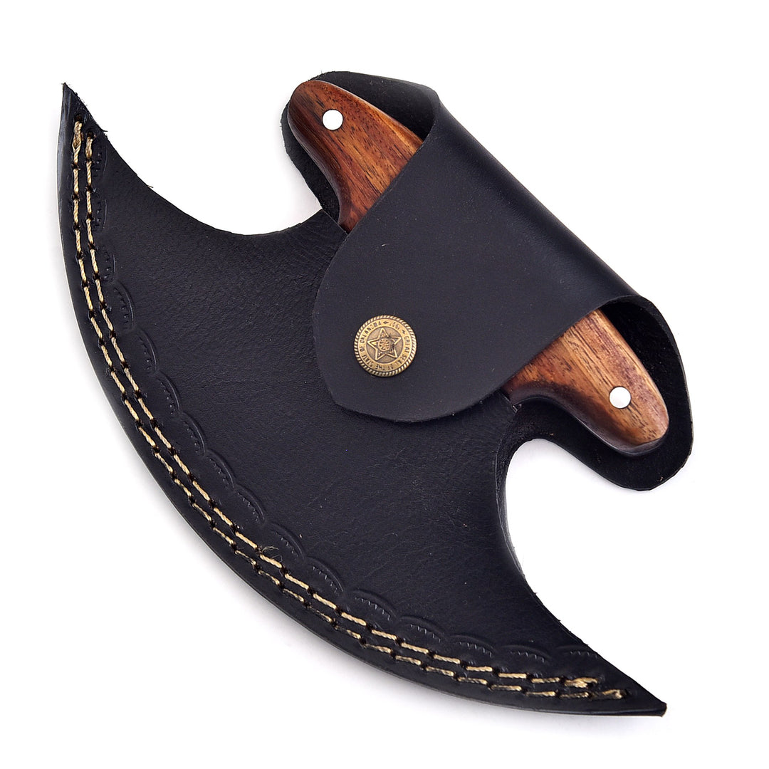 Ulu Knife With Rose Wood Handle | Damascus Steel Rocker with Sheath