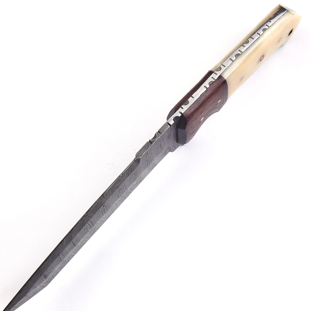 Tanto Knife – 11" Handmade Damascus Steel with Bone & Rosewood Handle