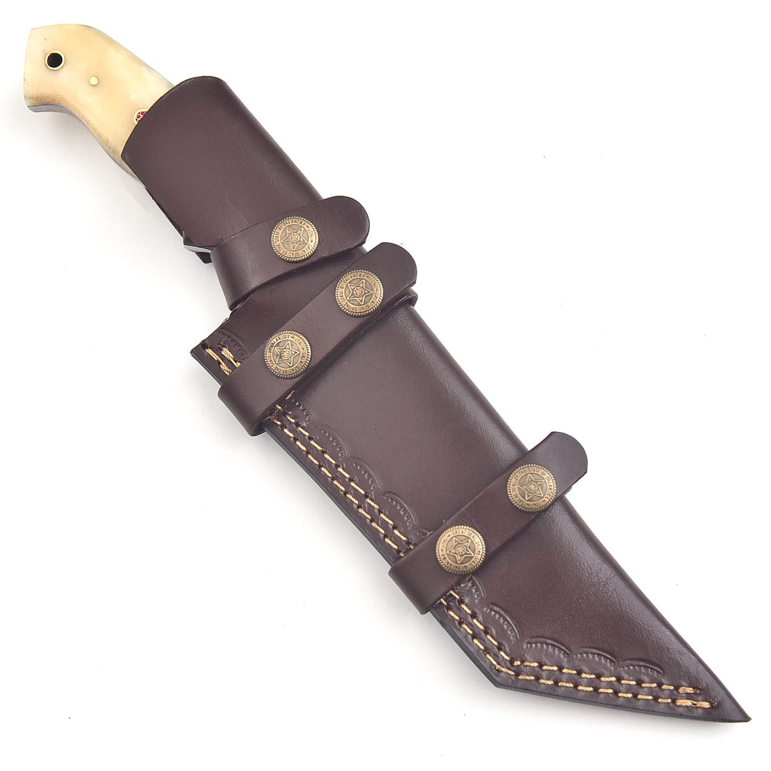 Tanto Knife – 11" Handmade Damascus Steel with Bone & Rosewood Handle