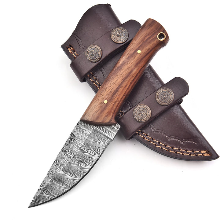 Hand-Forged  Damascus Hunting Knife 7" | Rose Wood Handle