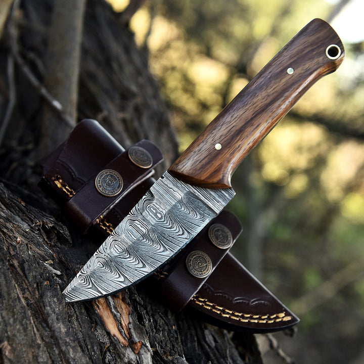 Hand-Forged  Damascus Hunting Knife 7" | Rose Wood Handle