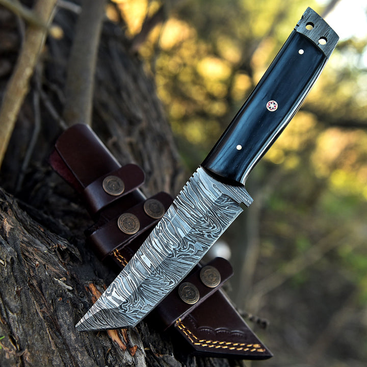 Outdoor Hunting Steel Knife 9.5" | Bull Horn Handle