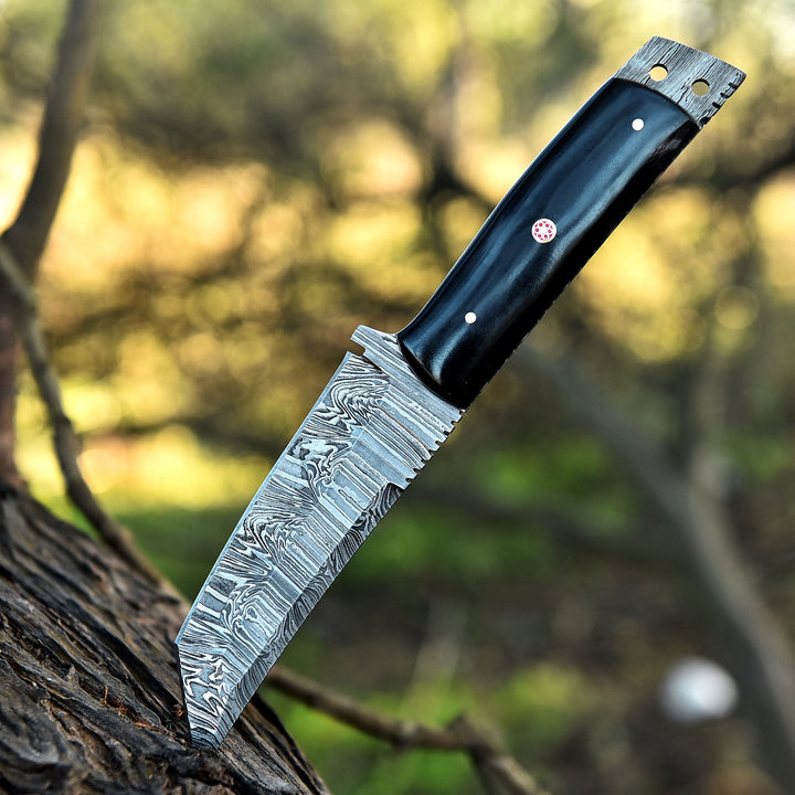 Outdoor Hunting Steel Knife 9.5" | Bull Horn Handle