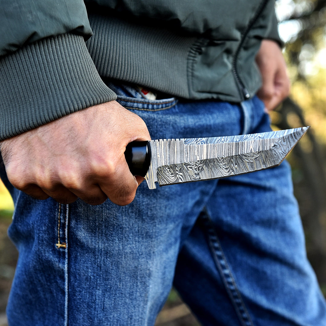 Outdoor Hunting Steel Knife 9.5" | Bull Horn Handle