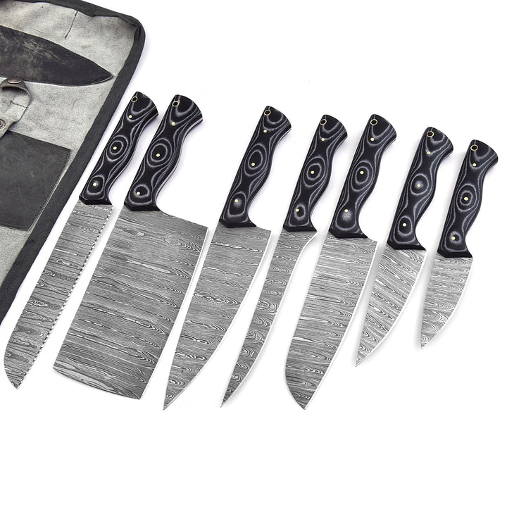 7-Piece Handmade Damascus Steel Chef Knife Set | Wenge Wood & Resin Handles
