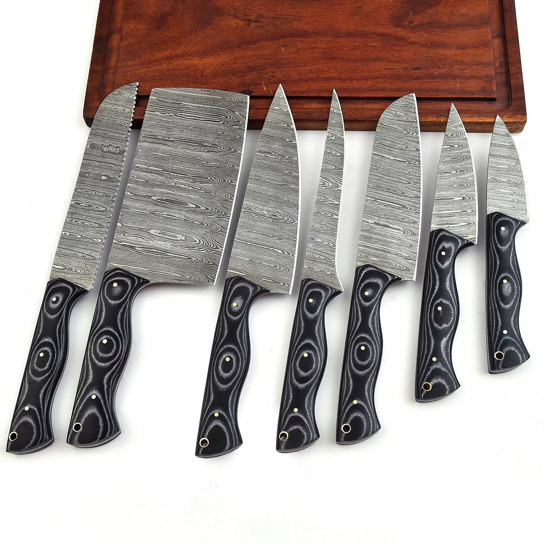 7-Piece Handmade Damascus Steel Chef Knife Set | Wenge Wood & Resin Handles