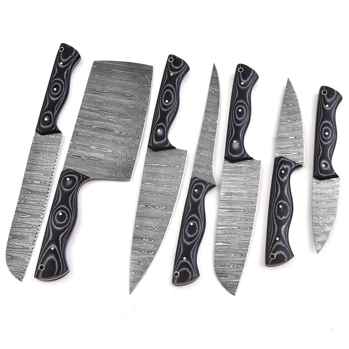 7-Piece Handmade Damascus Steel Chef Knife Set | Wenge Wood & Resin Handles