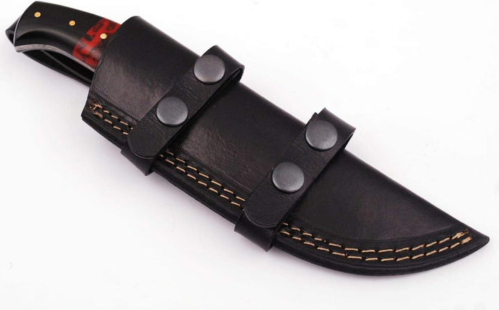 Damascus Steel Handmade 8.5" Hunting Knife -Full Tang Fixed Blade Knife With Leather Sheath-Bull Horn and Resin Handle-Gift for Him , Men