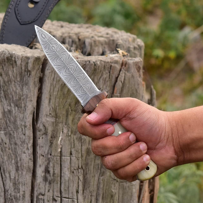 Double Edge Dagger Damascus Steel Hunting Knife