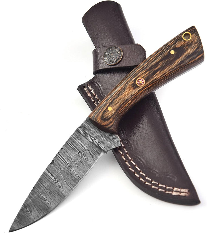 Tactical Hunting Damascus Knife 7.5" | Pakka Wood Handle
