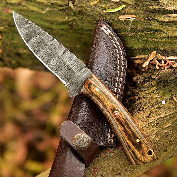 Tactical Hunting Damascus Knife 7.5" | Pakka Wood Handle