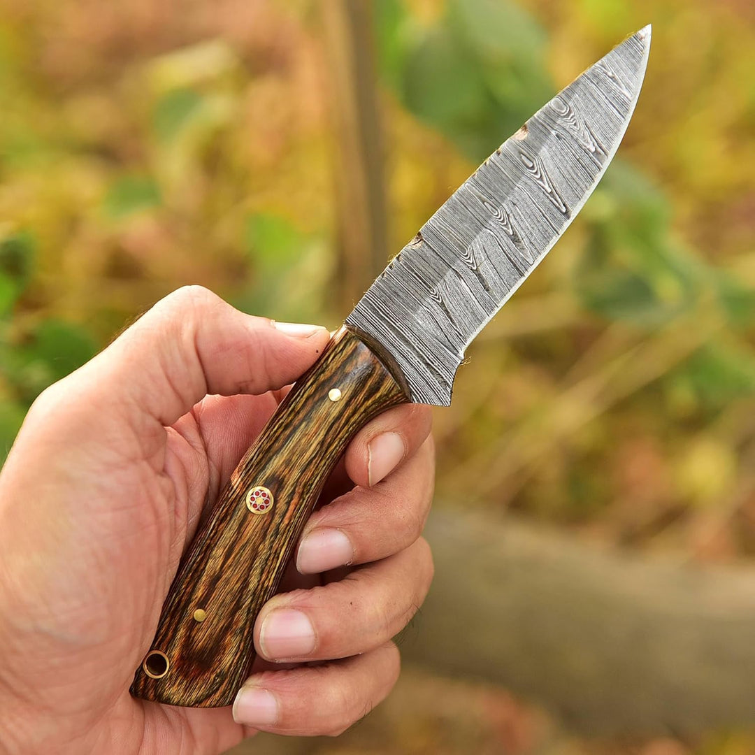 Tactical Hunting Damascus Knife 7.5" | Pakka Wood Handle