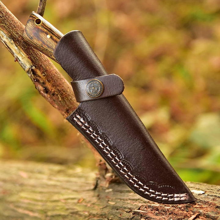 Tactical Hunting Damascus Knife 7.5" | Pakka Wood Handle