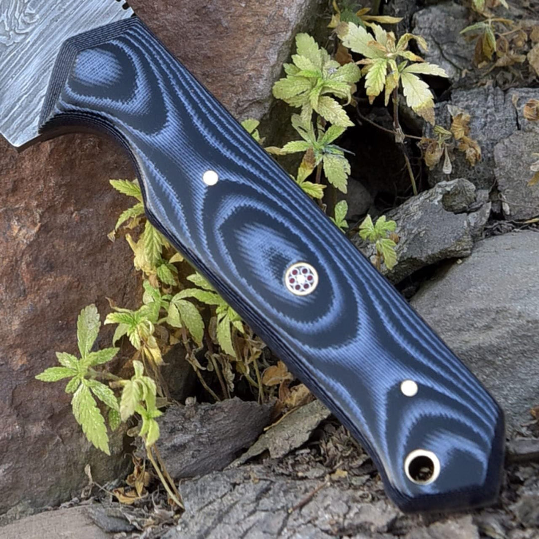 Tanto Hunting Knife 10.5" Handmade With Damascus Steel -Fixed Blade EDC Knife with Leather Sheath-Grey Micarta Handle-Ideal for Gift to Him.