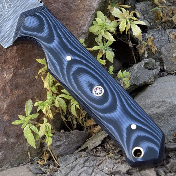 Tanto Hunting Knife 10.5" Handmade With Damascus Steel -Fixed Blade EDC Knife with Leather Sheath-Grey Micarta Handle-Ideal for Gift to Him.