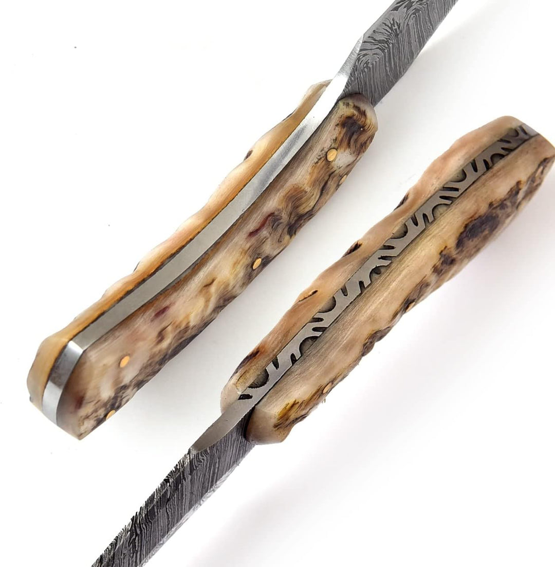8.5" Damascus Hunting Knife | Ram Horn Handle