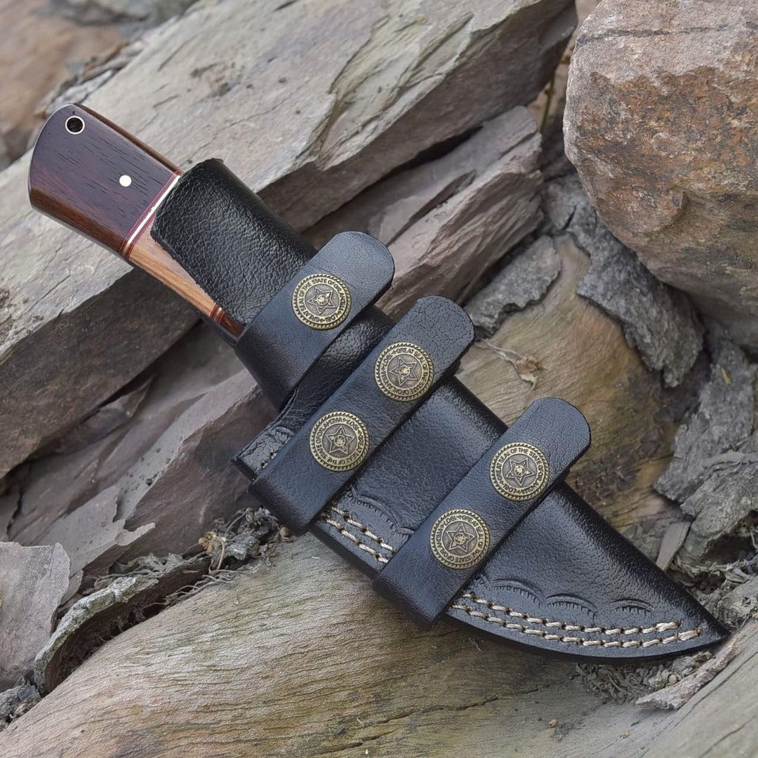 Survival Damascus Knife 8" | Ideal for Camping | Rose / Olive Handle