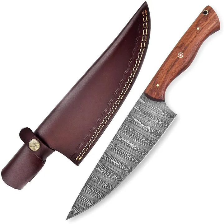 Chef Knife Handmade with Damascus Steel |  Rose Wood Handle